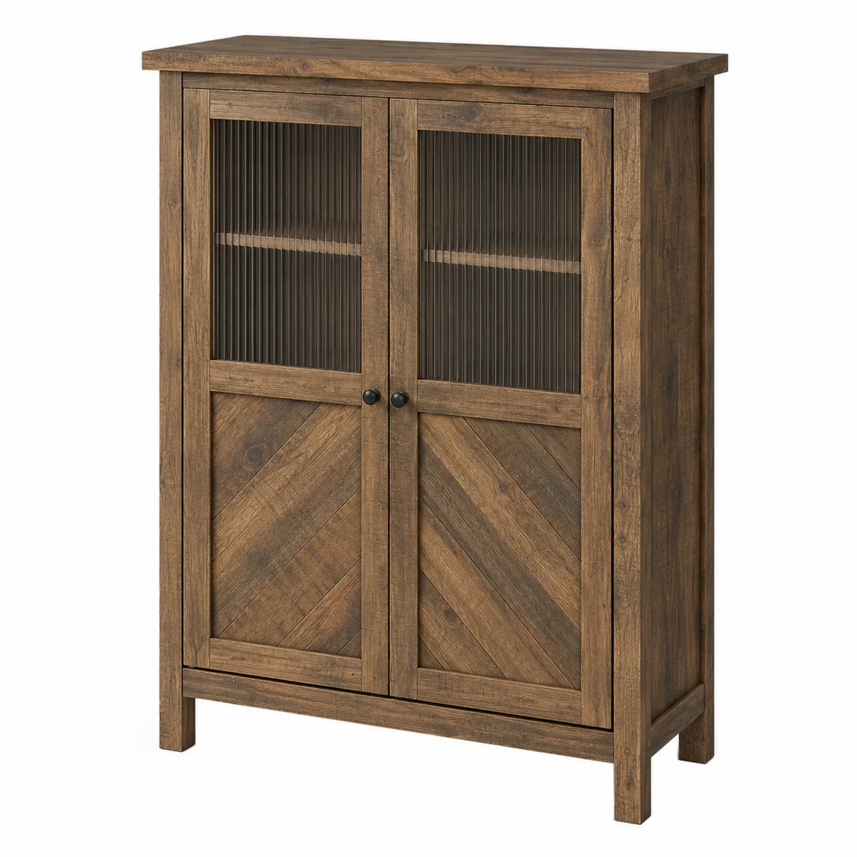 Sideboard Holz Braun 80cm x 30cm x 100cm mit geriffeltem Glas