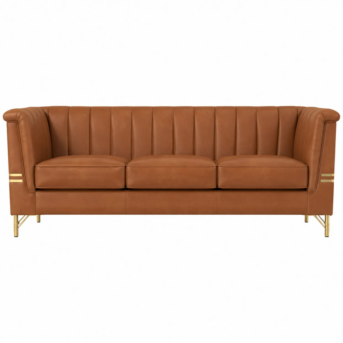 Ledersofa 3-Sitzer Braun mit Metallrahmen