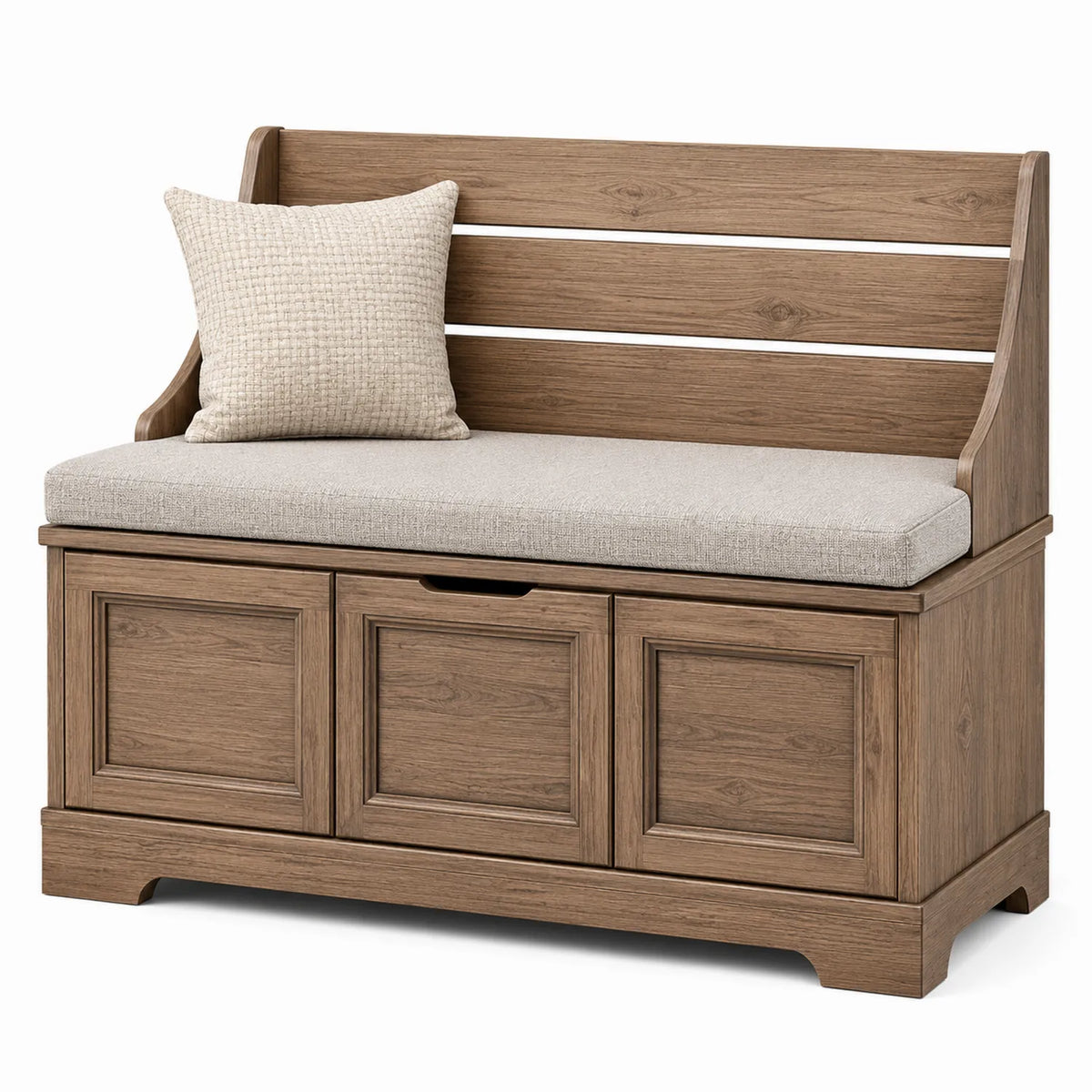 Holzbank mit Stauraum und Polster Braun/Beige