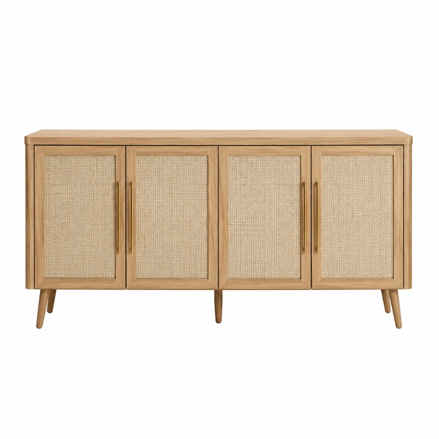 Sideboard Holz und Rattan Natur 4 Türen 200x45x80 cm