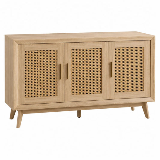 Sideboard Eiche Holz und Rattan 120cm x 40cm x 80cm