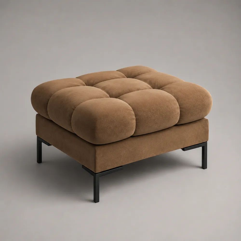 Pouf poggiapiedi quadrato imbottito in poliestere effetto scamosciato marrone cammello, 85 × 85 × 48 cm