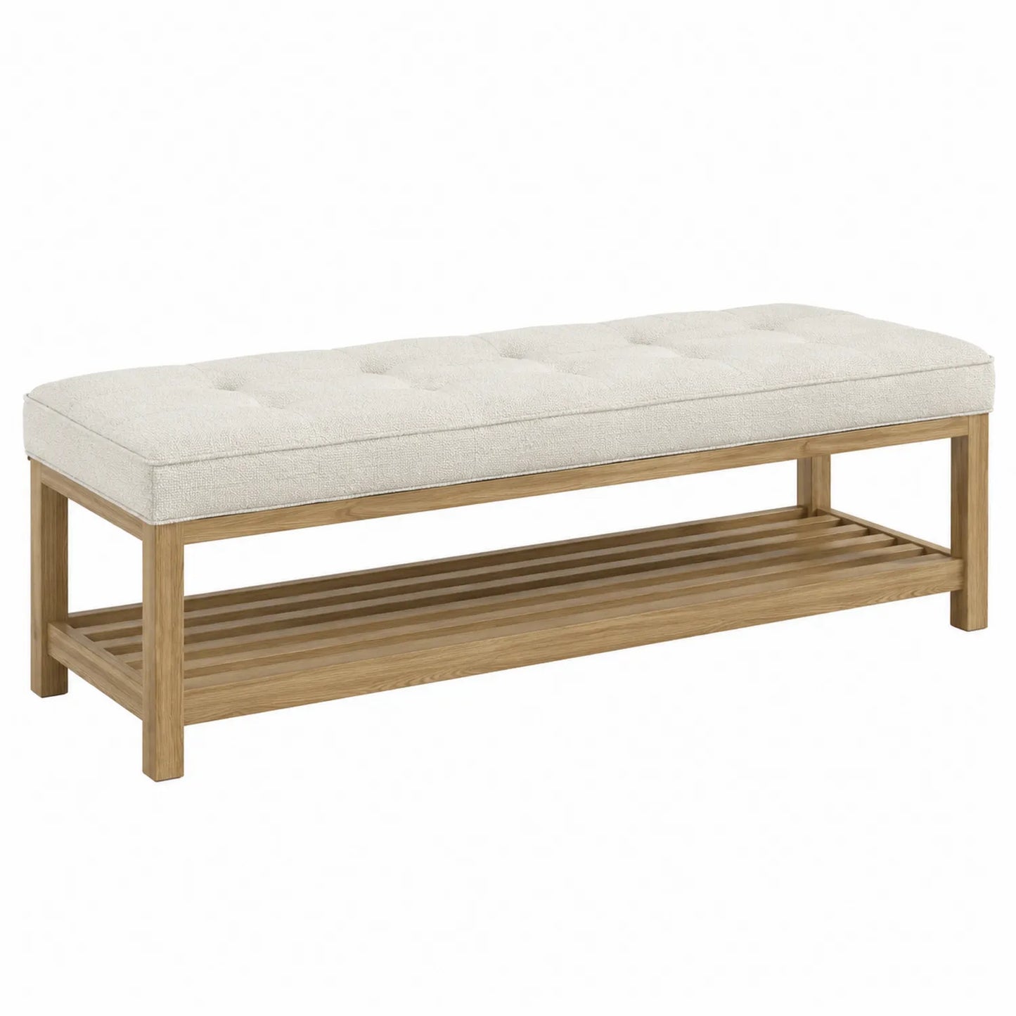 Gepolsterte Sitzbank aus Eiche und Baumwollstoff 150 cm Beige