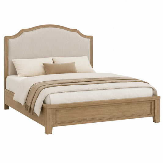 Holzbett mit Polsterkopfteil 200x160cm Naturholz/Beige