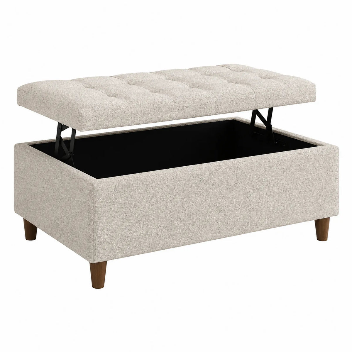 Beige Aufbewahrungsbank aus Leinenstoff mit Holzbeinen