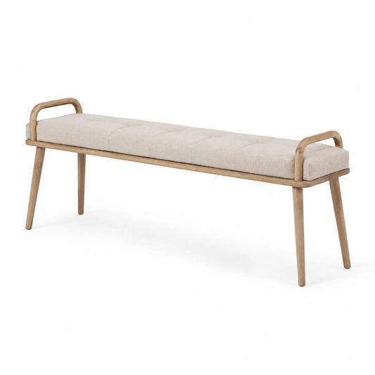 Bank aus Holz mit Leinenbezug Beige 120 cm