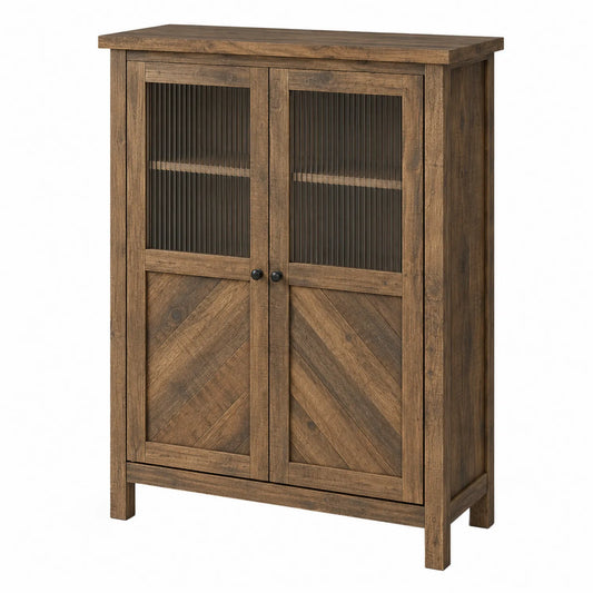 Sideboard Holz Braun 80cm x 30cm x 100cm mit geriffeltem Glas