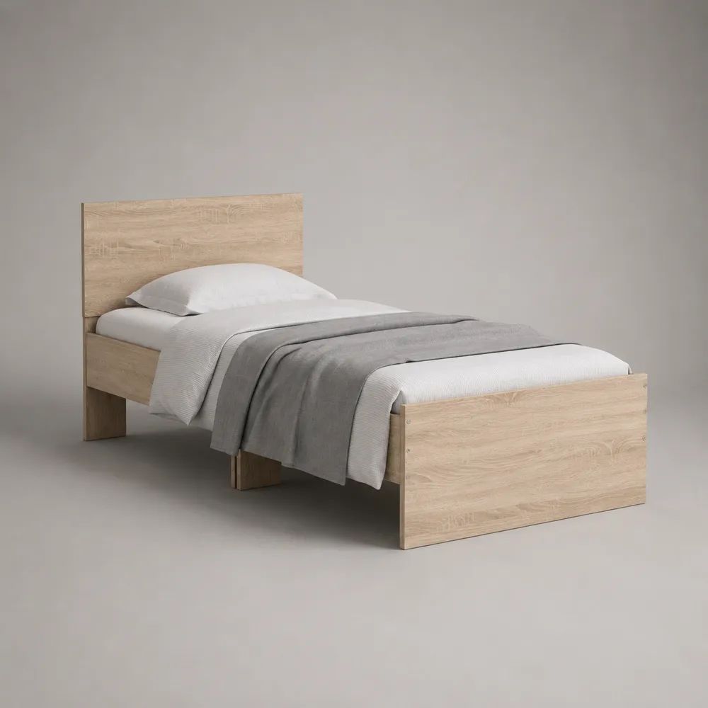 Letto singolo 90 x 200 cm in pannello truciolare nobilitato, 206 x 96 x 100 cm, rovere chiaro