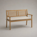 Panca da giardino a 2 posti in legno massello di acacia con cuscino crema, 120 x 58 x 87 cm