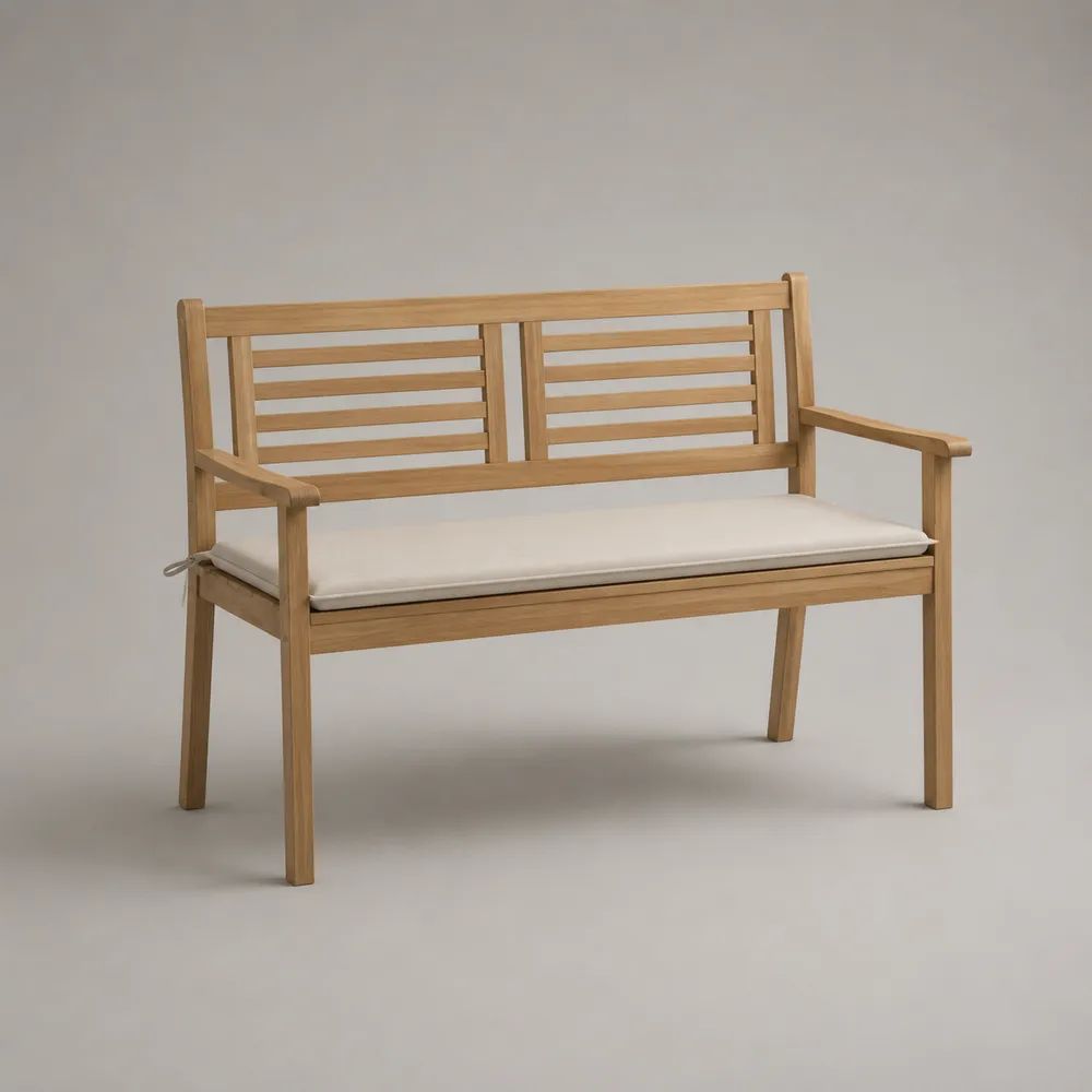 Panca da giardino a 2 posti in legno massello di acacia con cuscino crema, 120 x 58 x 87 cm