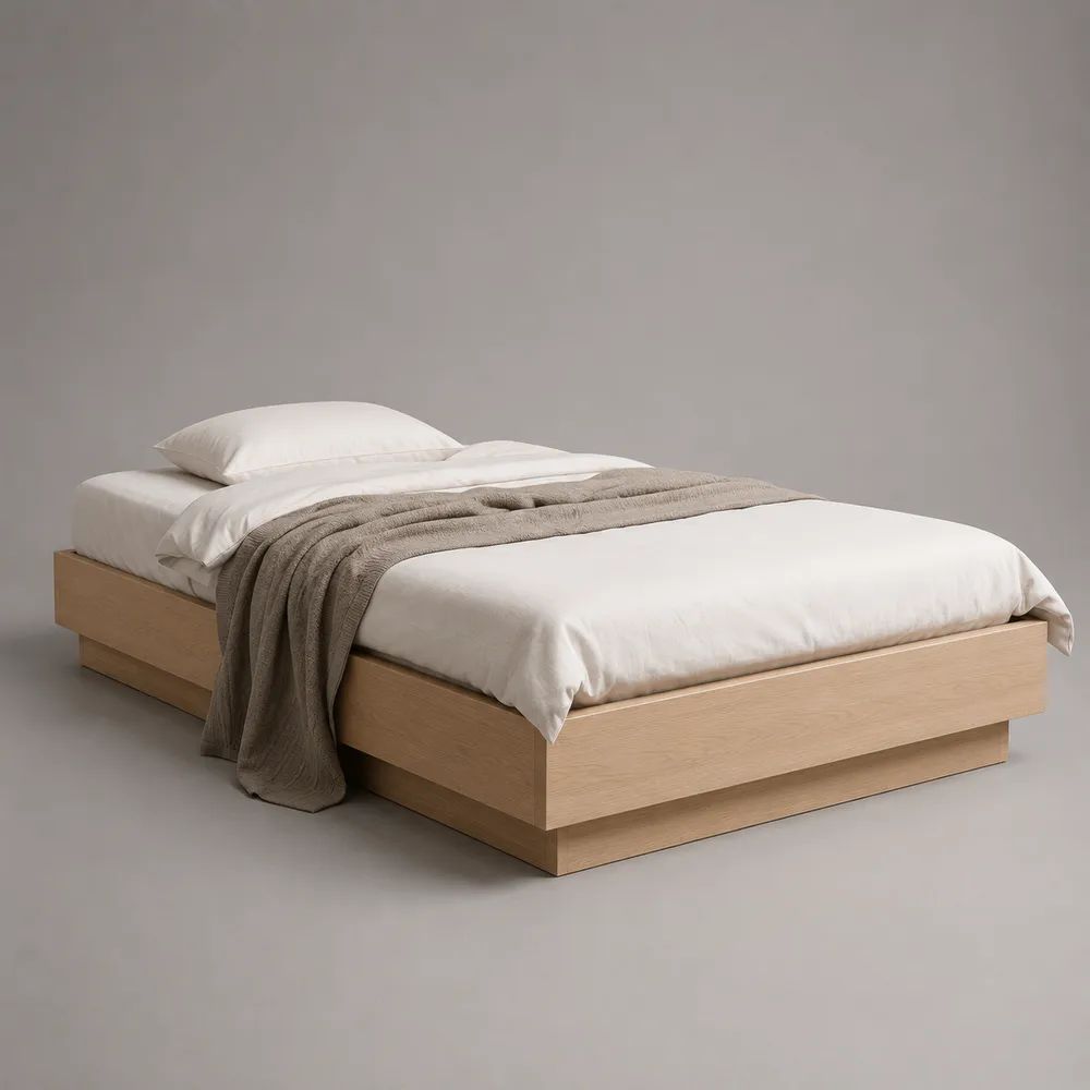 Letto matrimoniale a piattaforma senza testiera in legno, Rovere naturale, 166 x 206 x 35 cm, per materasso 160 x 200 cm