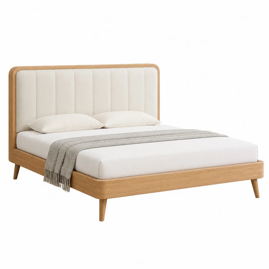 Holzbett mit Stoffbezug Beige 200x180 cm