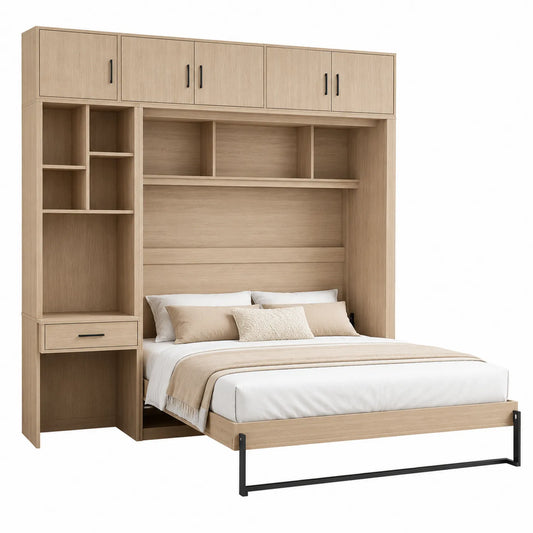 Multifunktionales Bett aus Holz mit Schrank und Regalen