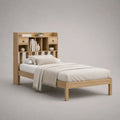 Letto singolo in legno 90 x 200 cm con testiera contenitore, 2 cassetti e rete a doghe, marrone naturale e nero