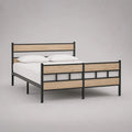 Letto matrimoniale 160 x 200 cm in acciaio e MDF, nero e rovere chiaro, 208 x 166 x 105 cm