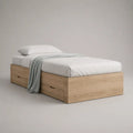 Letto singolo contenitore in legno effetto rovere naturale con 2 cassetti, per materasso 90 x 200 cm, dimensioni 205 x 96 x 45 cm