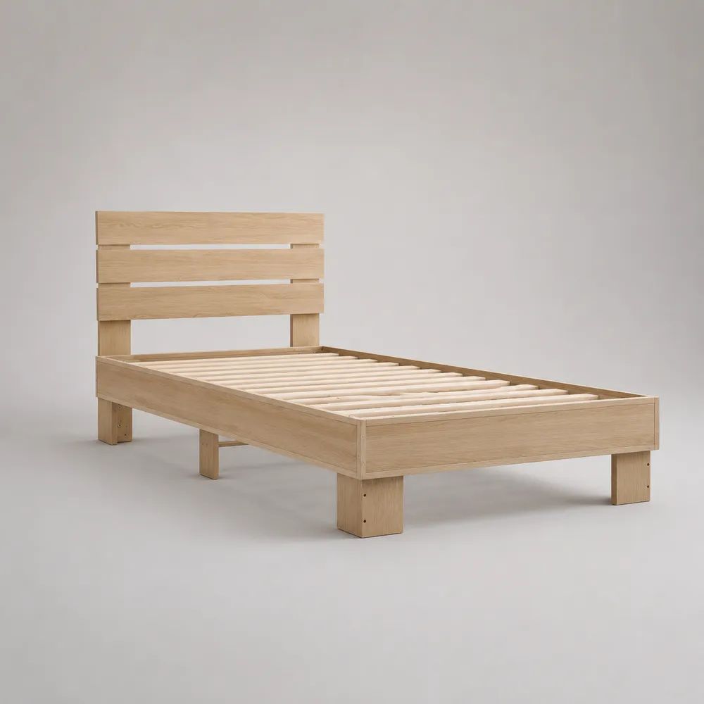 Letto singolo 90 × 200 cm in legno naturale con rete a doghe e testiera