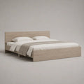 Letto matrimoniale 160 × 200 cm in pannelli truciolari effetto rovere beige con testiera e pediera, 166 × 208 × 100 cm