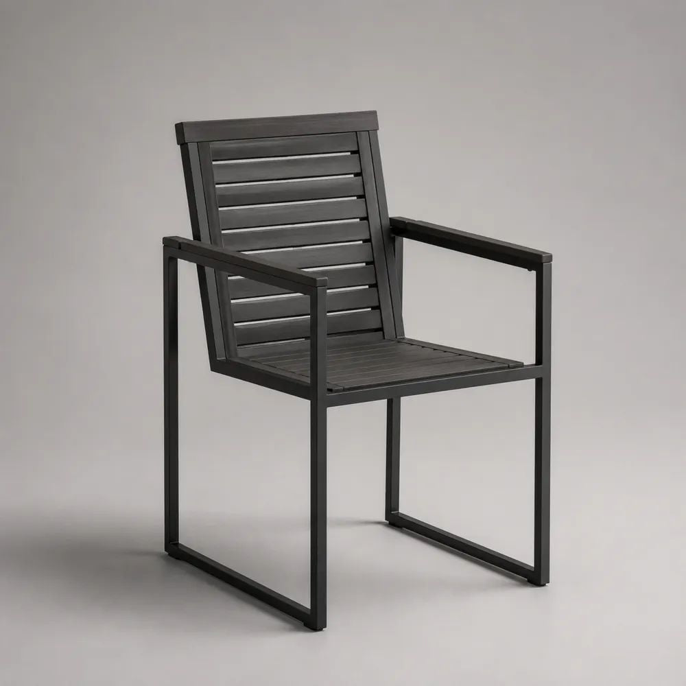 Sedia da giardino con braccioli in acciaio verniciato antracite, 56 x 60 x 88 cm