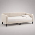 Letto singolo imbottito 90 x 190 cm in velluto beige e nero con schienale e braccioli, 211 x 101 x 86 cm