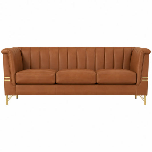 Ledersofa 3-Sitzer Braun mit Metallrahmen