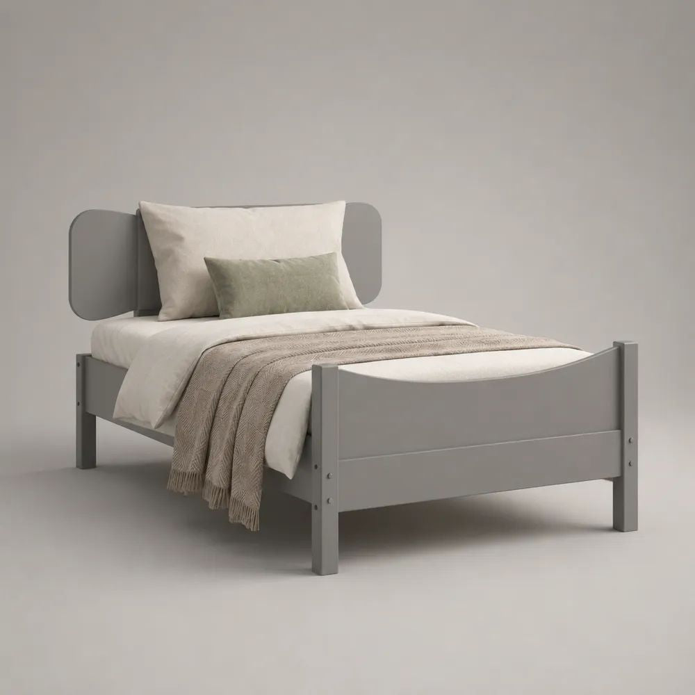 Letto singolo 90 x 200 cm in legno grigio con testiera, pediera e rete a doghe, 208 x 98 x 95 cm