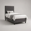 Letto singolo imbottito 90 x 200 cm in velluto di poliestere grigio con testiera capitonné e rete a doghe