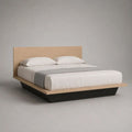 Letto matrimoniale a piattaforma 160 × 200 cm in MDF impiallacciato rovere con testiera rettangolare, rovere naturale e nero