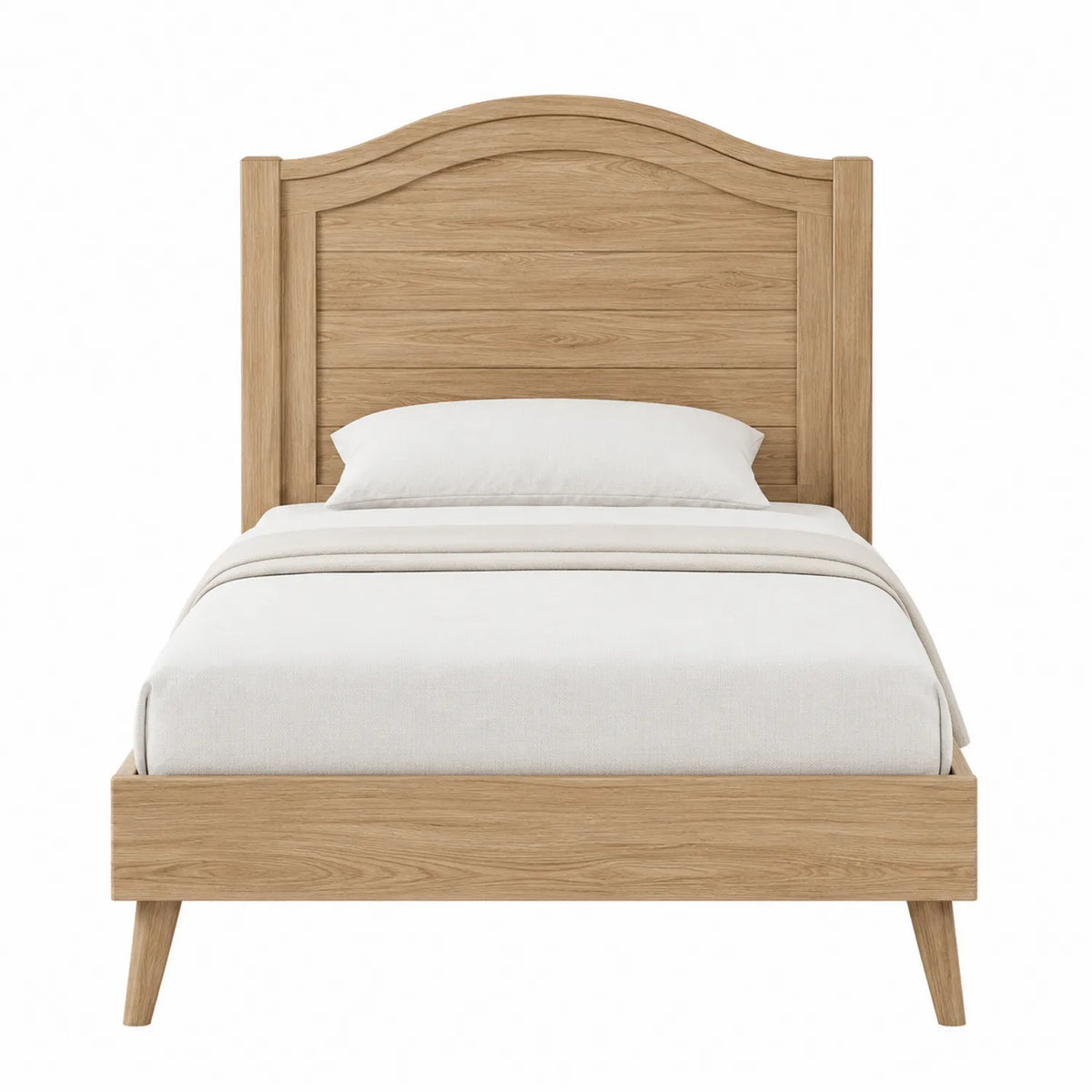 Einzelbett aus Holz mit Kopfteil, 200x90 cm, Natur