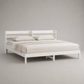 Letto matrimoniale in legno bianco con testiera a ripiani, 168 x 218 x 105 cm, per materasso 160 x 200 cm