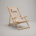Sedia sdraio da esterno pieghevole e regolabile in legno massello con tela e cuscino beige, 96 x 60 x 89 cm