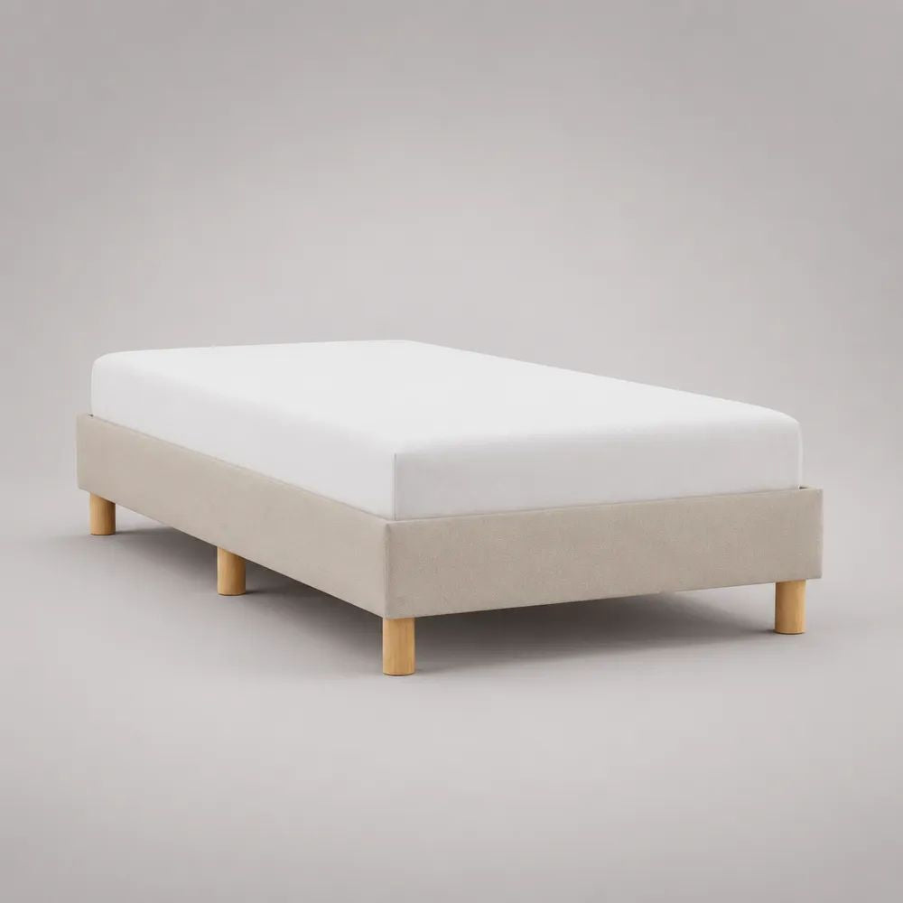 Letto matrimoniale imbottito senza testiera 168 x 208 x 35 cm, superficie 160 x 200 cm, in poliestere beige con rete a doghe