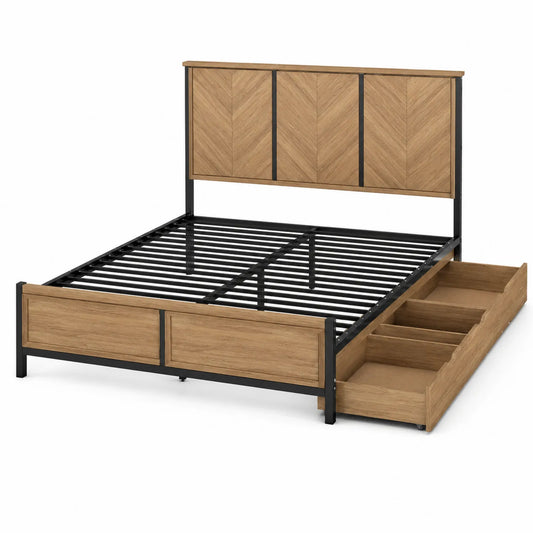 Doppelbett aus Metall und Holz mit Stauraum 200x160cm