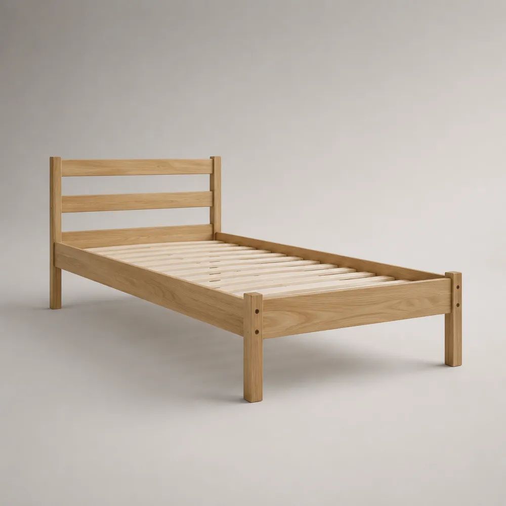 Letto singolo in legno massello naturale con rete a doghe, 97 x 207 x 90 cm, per materasso 90 x 200 cm
