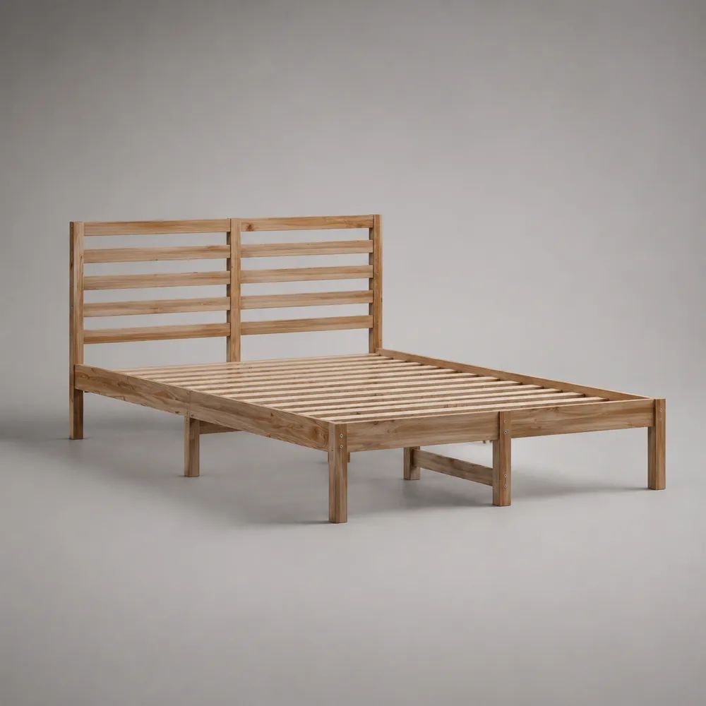 Letto matrimoniale in legno massello di pino naturale con rete a doghe, superficie 160 x 200 cm, dimensioni 166 x 208 x 100 cm