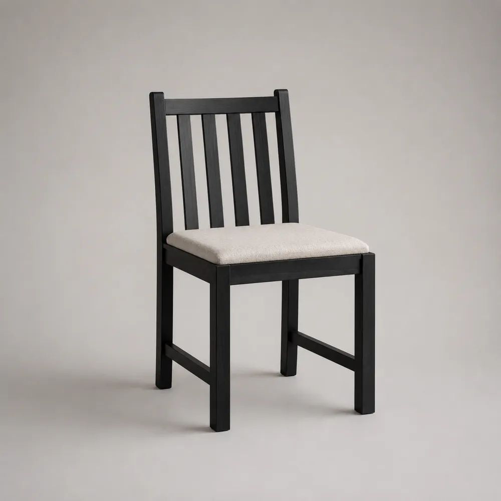Sedia da giardino in legno massello di acacia nero con cuscino crema, 45 x 52 x 90 cm