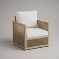 Poltrona da esterno in legno massello e corda con cuscini bianco crema, 76 x 80 x 83 cm
