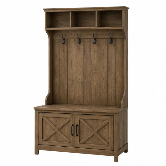 Holzgarderobenständer Braun mit Stauraum und Haken