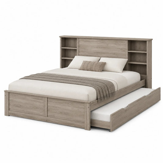 Bett mit Stauraum und Regal aus Holz 200x160 cm