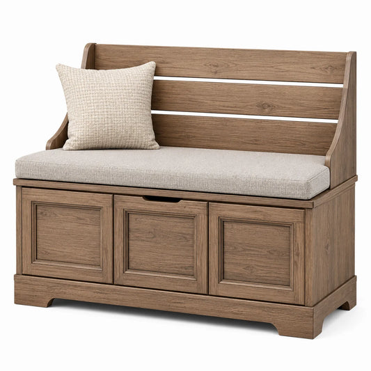 Holzbank mit Stauraum und Polster Braun/Beige