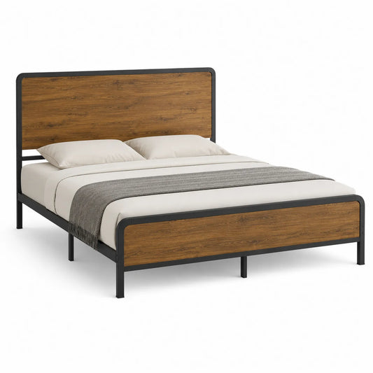 Doppelbett Metall Holzoptik Schwarz/Braun 200x160 cm