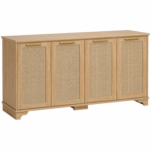 Sideboard mit Eichenfurnier und Rattantüren 160x40x80 cm