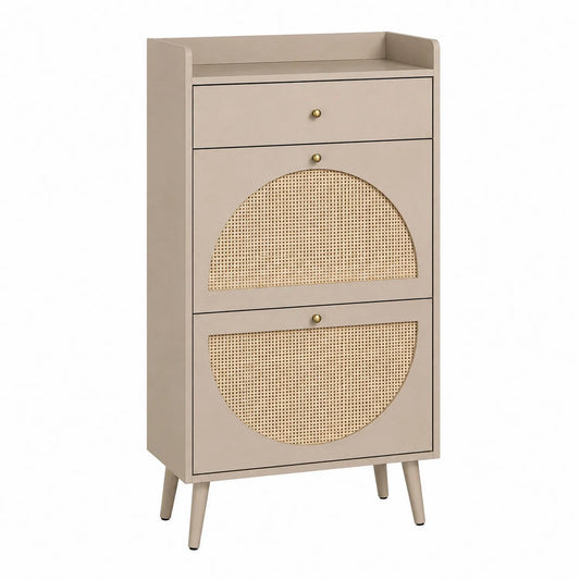 Schuhschrank aus Holz und Rattan Beige 120x60x30cm