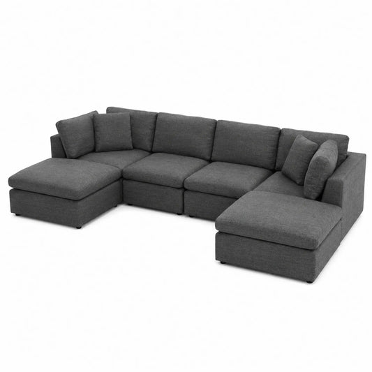 Ecksofa aus Stoff Dunkelgrau 300x150x80 cm